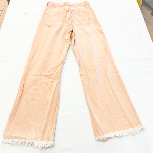 Zara Peach Orange Wide Leg Frayed Hem Denim Jeans Zip Fly Size 6 - Picture 3 of 7